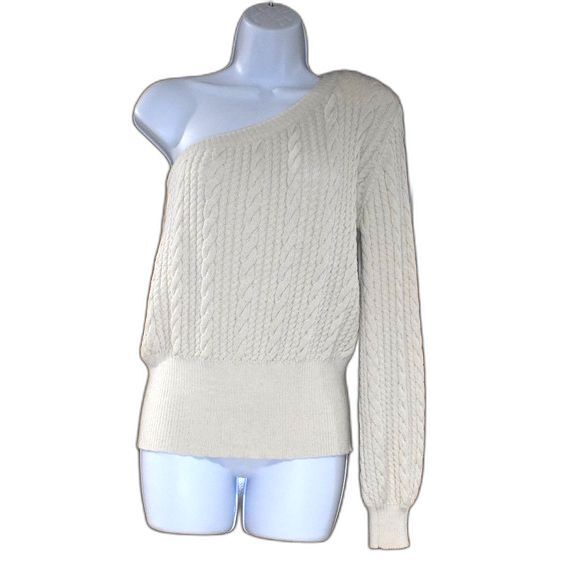 Parentezi One Sleeve Cable Knit Sweater Off the Shoulder White  Small - Picture 1 of 14